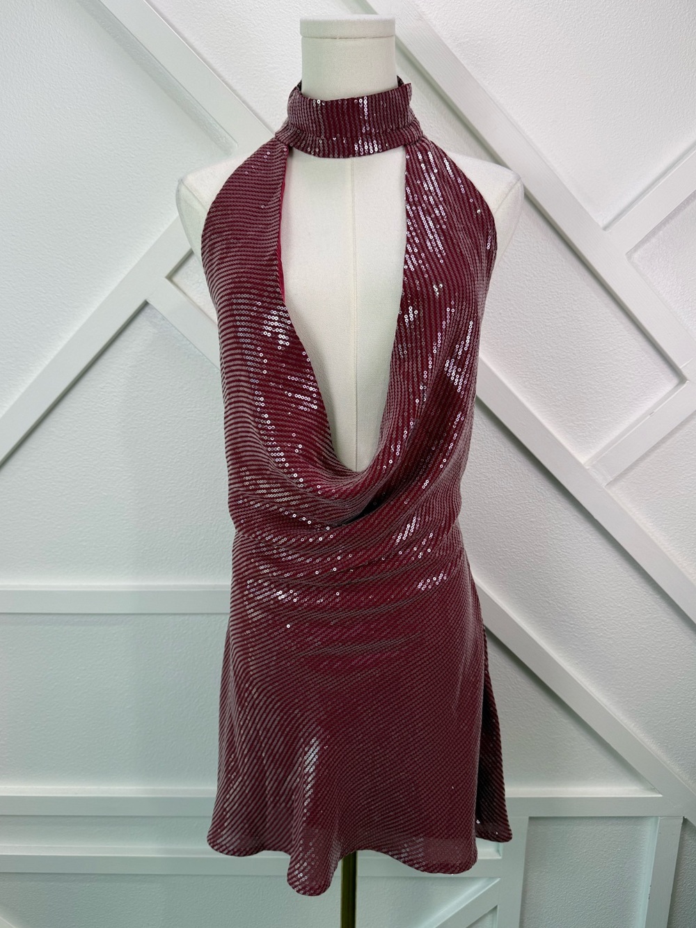 NWT Peppermayo Nora Sequin Cowl Neck Mini Dress Red Size US 8 - Picture 2 of 13